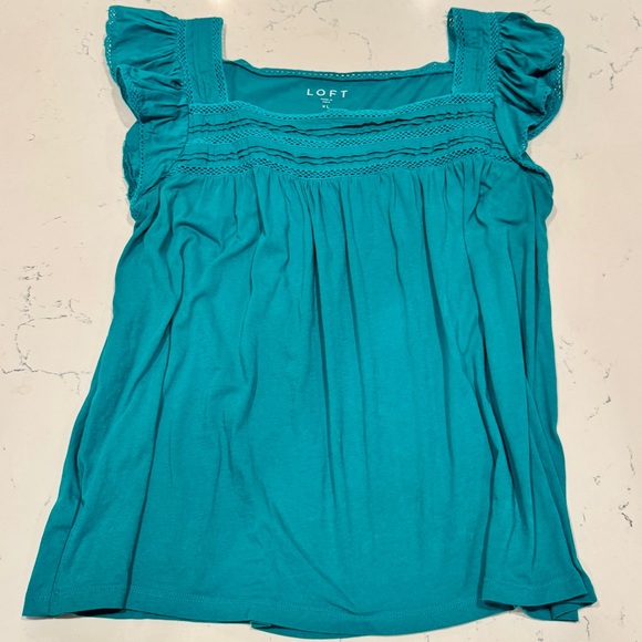 Ann Taylor LOFT Turquoise Blouse with Lace and Flutter Sleeves Women’s Size XL - Picture 12 of 14